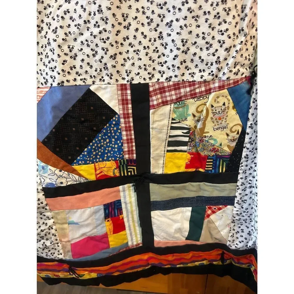 Handmade Quilt Black Backing Maine Coon Cats Winnie The Pooh 77.5x61 READ (5363)